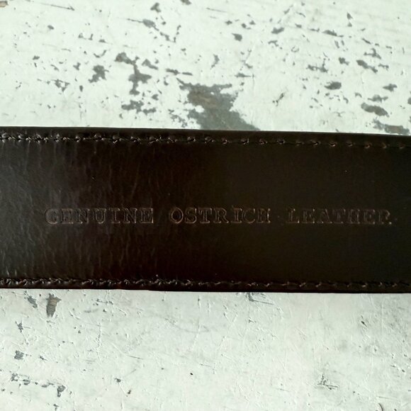 Rod Patrick Mens Full Quill Ostrich Leather Belt Dark Brown 1.25” Tapered Sz 34 - Picture 9 of 12